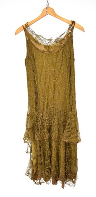 Lot 623 - A 1920s black crêpe and lace dress, a 1920s...