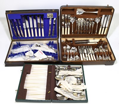 Lot 2013 - Two oak cased canteens of cutlery and flatware...