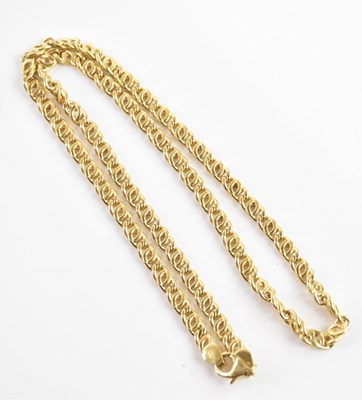 Lot 339 - A yellow metal flat link chain, length 51cm,...
