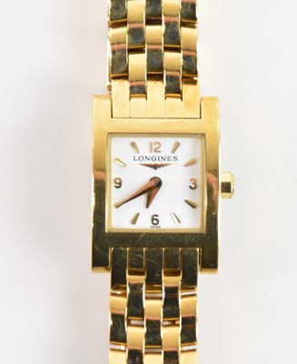 Lot 559 - LONGINES; a lady's 18ct yellow gold wristwatch,...