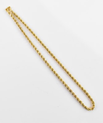 Lot 311 - A yellow metal rope twist chain, length 51cm,...