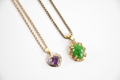 Lot 366 - Two 9ct yellow gold chains, each supporting a...