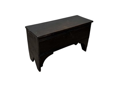 Lot 1032 - An 18th century oak six plank coffer of small...
