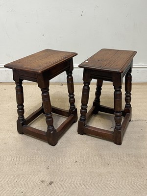 Lot 1031 - A pair of 18th century style oak joint stools,...