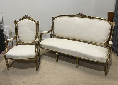 Lot 1121 - A late Victorian French gilt wood open arm...