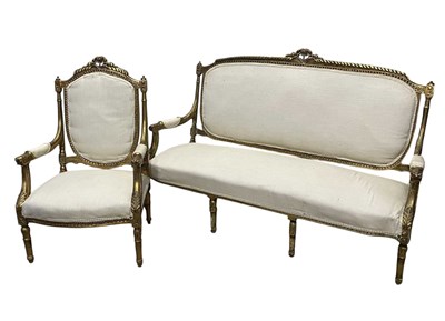 Lot 92 - A late Victorian French gilt wood open arm...