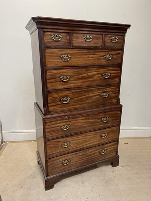 Lot 1107 - A 19th century mahogany chest on chest, with...