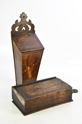Lot 1392 - A 19th century inlaid oak knife box, inlaid...