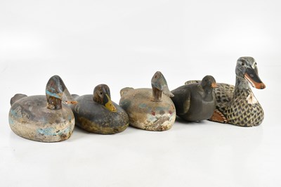 Lot 1356 - Four carved and painted wood decoy type ducks...