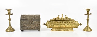 Lot 1485 - An Eastern cast metal dome top casket, with...
