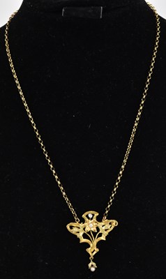 Lot 1204 - A 9ct gold necklace, the central pendant of...