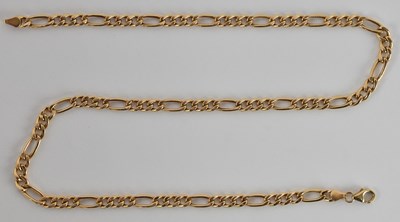 Lot 1206 - A 9ct rose gold figaro link necklace, length...
