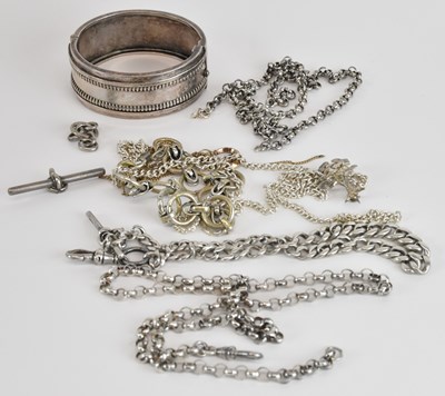 Lot 1328 - Four silver chains, bracelet, tree brooch,...