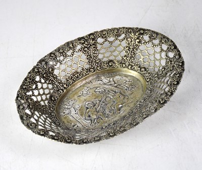 Lot 850 - A German hallmarked silver pierced oval bowl,...