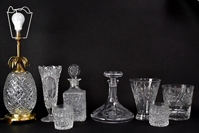Lot 304 - A Whitefriars-style decanter, a cut glass...
