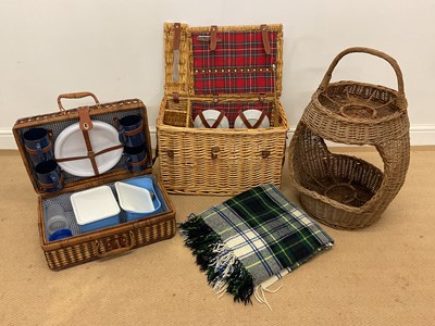 Lot 564 - Two wicker picnic hamper and baskets, wicker...
