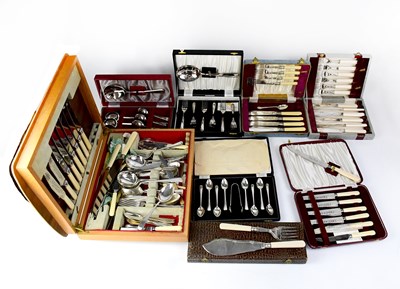Lot 822 - Various cased sets of cutlery and a canteen of...