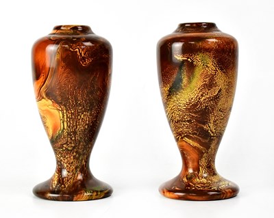Lot 328 - A pair of turned and marbled wooden vases,...