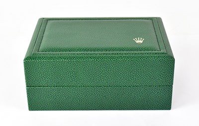 Lot 1153 - ROLEX; a branded vacant wooden green leather...