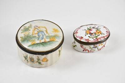 Lot 1420 - Two 19th century enamel snuff/pill boxes...