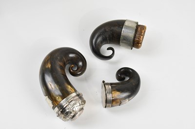 Lot 1422 - Three 19th century Scottish horn snuff mulls,...