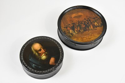 Lot 1417 - A Victorian papier-mâché circular snuff box,...