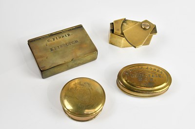 Lot 1457 - Four Victorian and later brass snuff boxes,...