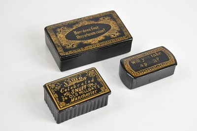 Lot 1423 - Three Victorian papier-mâché snuff boxes...