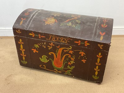 Lot 607 - A 19th century dome topped hand painted trunk...