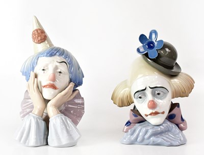 Lot 201 - LLADRÓ; two large busts of sad clowns,...