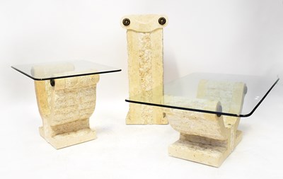 Lot 46 - A pair of glass-topped coffee tables, the...
