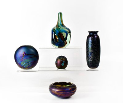 Lot 300 - Four items of iridescent glass, comprising a...