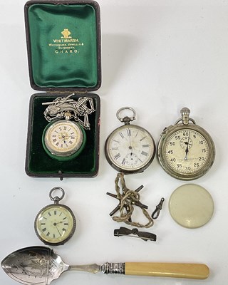 Lot 1345 - A Swiss silver fob watch, a fob chain, two...