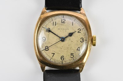 Lot 608 - WALTHAM; a gentleman's 9ct gold cased trench...