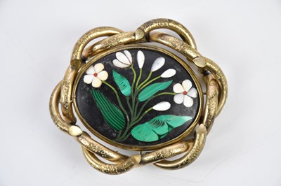 Lot 268 - A Victorian pietra dura mourning brooch of...