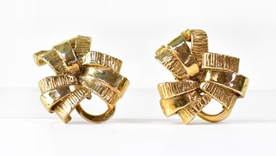 Lot 1097 - A pair of 1970s 9ct yellow gold abstract...