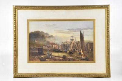 Lot 1945 - JAMES WHAITE; watercolour, harbour scene,...