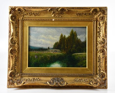 Lot 468 - UNATTRIBUTED; oil on canvas, cattle beside...