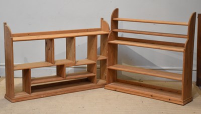Lot 1178 - Two sets of old pine open wall shelves, width...