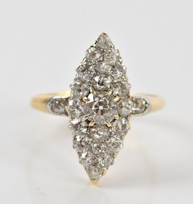 Lot 44 - An 18ct yellow gold diamond boat shaped ring,...