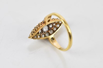 Lot 44 - An 18ct yellow gold diamond boat shaped ring,...
