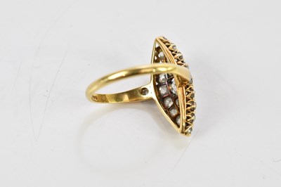 Lot 44 - An 18ct yellow gold diamond boat shaped ring,...