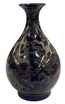 Lot 612 - An early 20th century Chinese blue ground gilt...