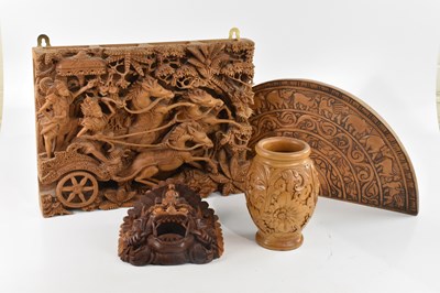 Lot 1340 - A large Eastern, possibly Thai, carved panel...