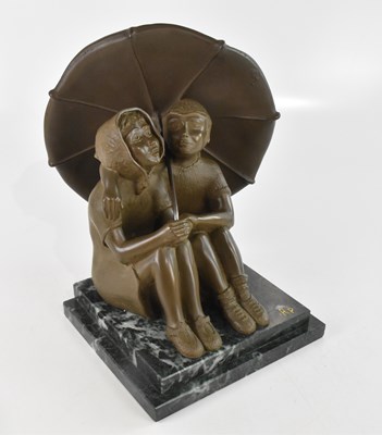 Lot 1545 - ROGER PEARSON; a bronzed figure group...