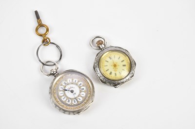 Lot 547 - Two .935 grade silver lady's fob watches, one...