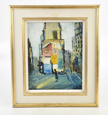 Lot 1875 - ALEC FLEMING (1903-1978); oil on board, 'City...