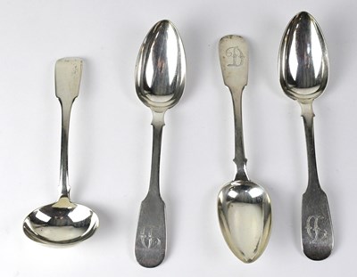 Lot 874 - Three Russian hallmarked silver Fiddle pattern...