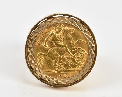 Lot 81 - A George V half sovereign, 1912, mounted in a...