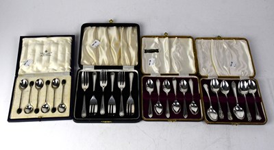 Lot 886 - Four cased sets of hallmarked silver spoons...